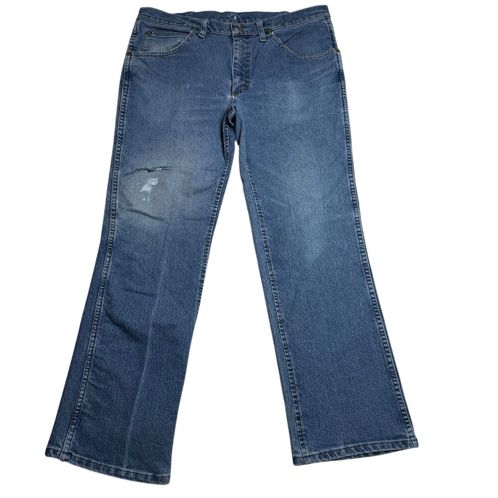 Wrangler Mens Cowboy Cut Slim Fit Jeans 34x30 Blue Distressed Western Rodeo